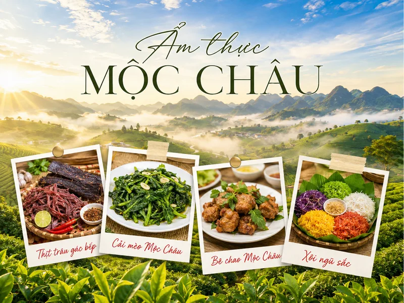 Bê chao, cá suối, xôi ngũ sắc và các sản phẩm từ sữa là những hương vị đặc trưng của Mộc Châu.